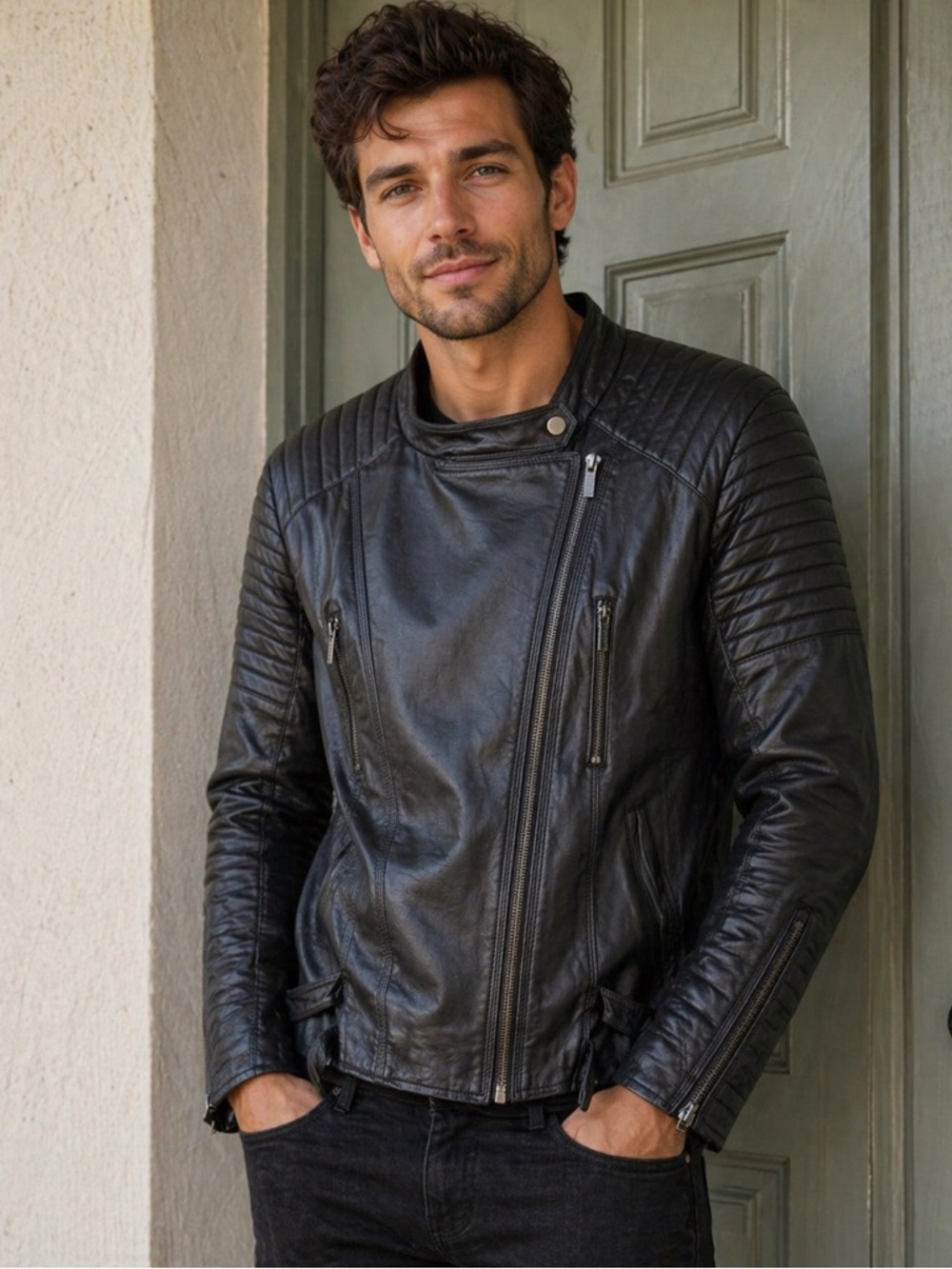 Siberian Black Faux Leather Jacket Sz 42